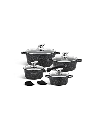 Edënbërg Stonetec Line - Batería de cocina de lujo de 10 piezas de aluminio forjado para todo tipo de luces de inducción