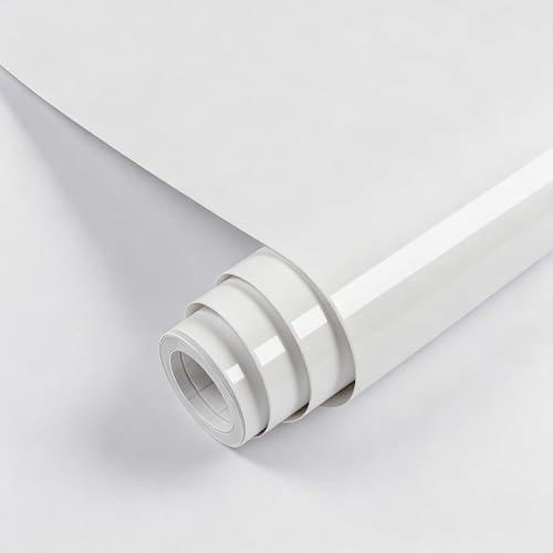 Fiula White Gloss Peel and Stick Wallpaper Plain Self Adhesive Vinyl Sticky Back Plastic, Waterproof Removable Contact Paper for Kitchen Cabinets, Furniture, Countertops & Walls 40cm x 300cm