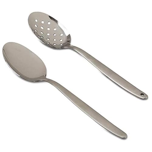 BNAZIND 2 Pack 8 inch Kunz Small Regular and Perforated Sauce Spoon Set | 18/10 Stainless Steel Chef Spoon,