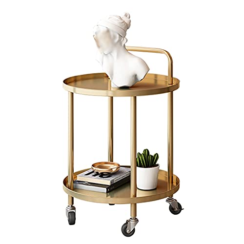 ZHAOHUI-serving cart Service Trolley, Round Storage Rack U Handle Heightening The Countertop 2-Tier Storage Shelf, Tool-Free Installation Brake Universal Wheel, 2 Sizes (Color : Gold, Size : 48X58CM)