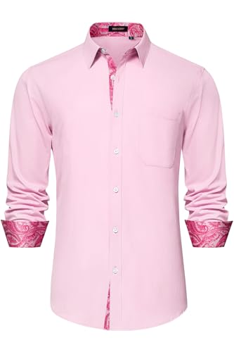 Image of HISDERN Mens Business Dress Shirts Long Sleeve Casual Button Down Shirt Formal Inner Collar Contrast Shirt for Men Wedding