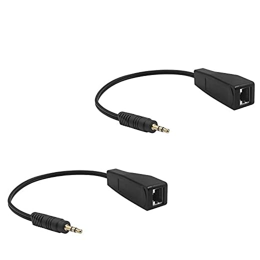 Duttek Stereoljud till RJ45 honkabel, 3,5 mm 4-polig ljudsignal över RJ54 Ethernet Cat5/6-kabel används samtidigt, 30 cm/1 fot (1 par)