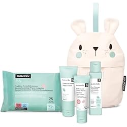 Crema Pañal Recien Nacido Suavinex, Neceser Bebé, Set Regalo Bebé Recién Nacido con: Crema del Pañal, 75 ml + Gel Champú Espumoso 100 ml + Crema Facial 50 ml + Toallitas Dermohidratantes 25 uds. Formato Viaje, Oso, Azul