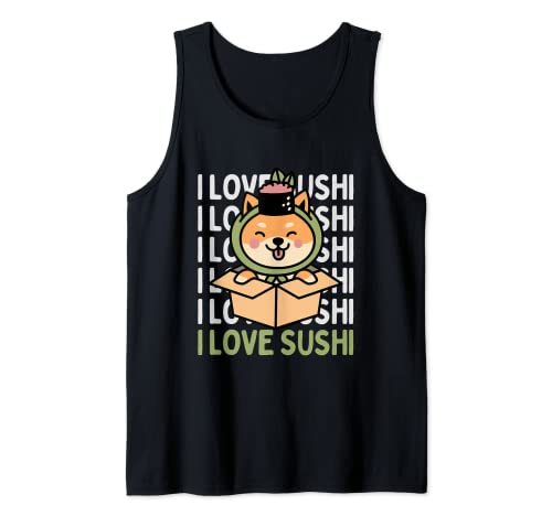 Me encanta el sushi, divertida y linda comida de Animal Crossing, Kawaii Sushi Camiseta sin Mangas