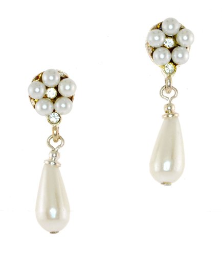 Four Desings Collection Faux Pearl Drops Clear Simulated Rhinestone Post Earrings