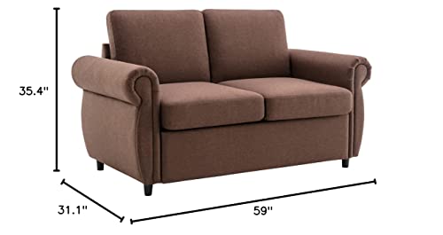 Merax Sleeper Couch Small Sofa For Living Room Or Bedroom Including Pull Out Bed Sofabed, Compact, Brown W/Mattress #TOP7
