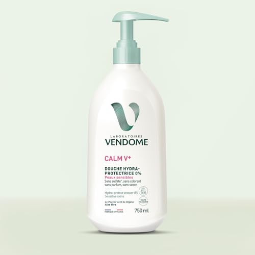 LABORATOIRES VENDÔME - CALM V+ - Douche Hydra-Protectrice 0% - Gel Douche Sans Savon - Nettoie, Apaise & Hydrate - Enrichi En Aloe Vera - Sans Sulfate, Colorant ni Parfum - Peaux Sensibles - 750ml