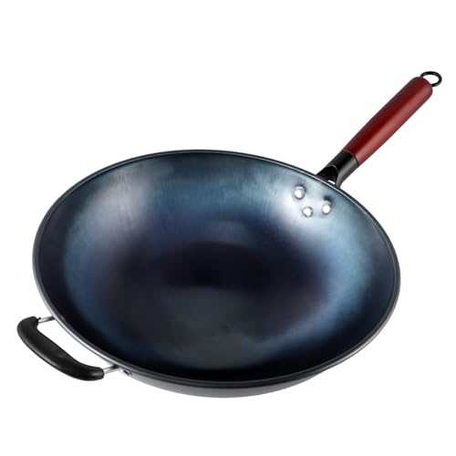Wok de hierro antiadherente con mango de madera miniatura 1