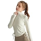 [MORGEN SKY] スポーツウェア ヨガウェア トップス レディース 長袖 シャツ ハイネック ハーフジップ 指穴付き サイドドロスト フィットネス トレーニング 春秋 おしゃれ ロングスリーブ プルオーバー CX082 (M, ホワイト)