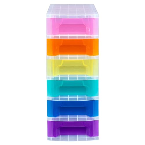 Really Useful Box 6-Drawer Cart Organizer, Plastic Storage Drawers, Home Storage Organizer with Removable Castor Wheels, Rainbow