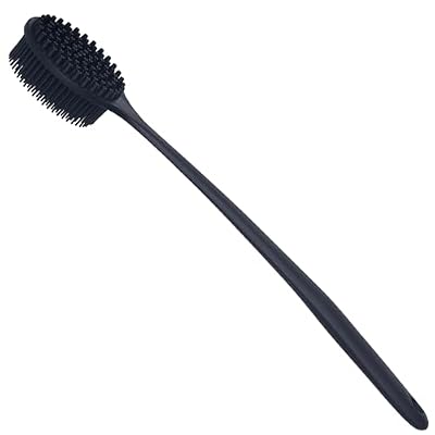 DNC Back Scrubber للاستحمام فرشاة حمام سيليكون ناعمة مع مقبض طويل (أسود)