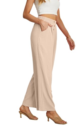 GRECERELLE Women Palazzo Pants Wide Leg Flowy Pants High Waist Casual Button Long Lounge Pant Trousers with Pocket3