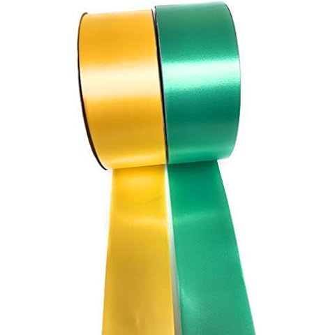 INERRA Ribbon Multipack - 2 x 100 Yard Rolls (Yellow & Emerald Green) Wedding Flowers Gift Decoration & Christmas Cover