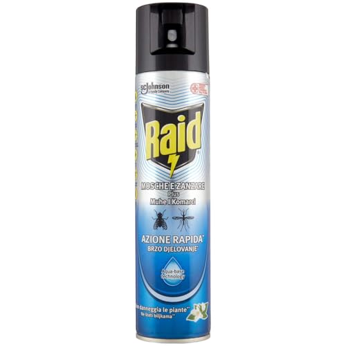Raid Mosche e Zanzare Plus Spray Insetticida, Antizanzare e Antimosche, Aqua Base Technology, 1 Confezione da 400ml