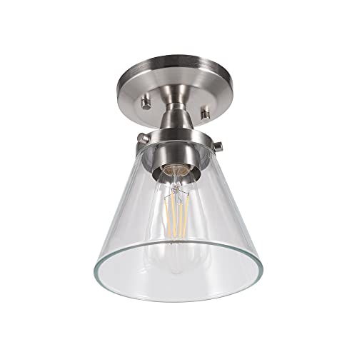 Gruenlich Semi Flush Mount Ceiling Light Fixture For Outdoor And Indoor, E26 Medium Base, Metal Housing Plus Clear Glass, Bulb Not Included, 2-Pack, Nickel Finish #TOP2
