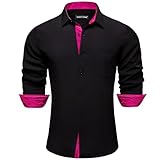 Barry.Wang Black Dress Shirt for Men Business Long Sleeve Button Down Shirt Formal Black and Pink Inner Contrast Shirt Party
