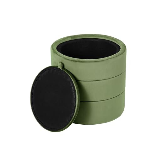 Image of HomePop 18 inch Storage Round Ottoman - Green Velvet