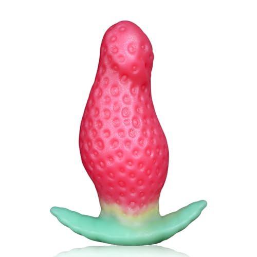 Roluck Anal Plug Simulierte Erdbeere Fantasie Dildo Flüssiges Silikon Buttplug Anal Dildo mit Basis Masturbation Analplugs Prostata Stimulation Sexspielzeug für Frauen Männer und Paare (L)