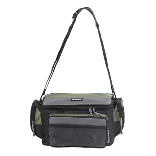 Opatiny Oxford - Bolsa de pesca para transporte, almacenamiento de aparejos multicompartimento con correa extraíble para viajes, color verde y gris