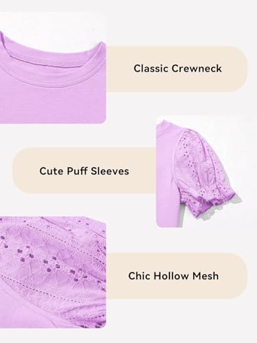 Image of DOKOTOO KIDS Girls Summer Shirts Cute Hollow Out Puff Short Sleeve Tops Casual Crewneck Tee Blouse 6-15 Years