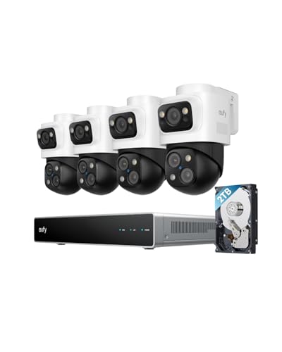 Bild zu eufy PoE NVR Security System S4 Max, 4× 3-Linsen Bullet-PTZ-Kameras, 16MP, 360° PTZ, 8× Auto-Zoom, KI-Videosuche, Multi-Kamera Tracking, rot-blaues Stroboskop, Farbnachtsicht, 24/7 Aufnahme, 2TB HDD