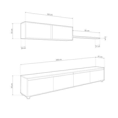 duehome | Conjunto Reversible de Salon, Mueble de TV, Modulos de Comedor, Modelo Arlet, Acabado en Blanco Artik y Cemento, Medidas: 200 cm (Largo) x 41 cm (Fondo) 43 cm (Alto) - imagen 3