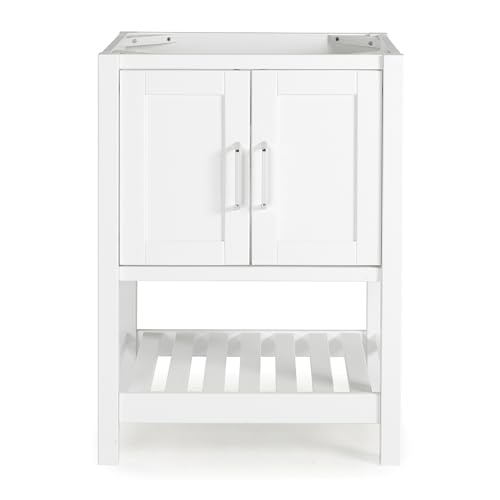 Image of Alaterre Furniture Bennet Bathroom Vanity Cabinet with Soft-Close Shaker Doors and Open Shelf - 24-Inch Small Freestanding Wood Vanity Without Sink - Single Sink Base (White)