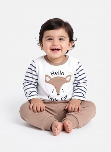Image of BABY GO Baby Boys Cotton Clothing Set | Full Sleeve T-Shirt & Pants Combo | Newborn Infant Outfit | Soft Fleece Tracksuit with Cute Animal Print | Casual Daily Wear Co-ord Set