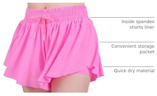 Image of JOCMIC Girls Flowy Shorts, 2 in 1 Preppy Butterfly Shorts with Spandex Liner for Cheer Athletic Gym Teens Casual Clothes