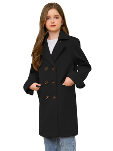 Girls Coat Double Breasted Notched Collar Wool Blend Long Trench Coat Winter Warm Peacoat Dress Coat with Pockets4
