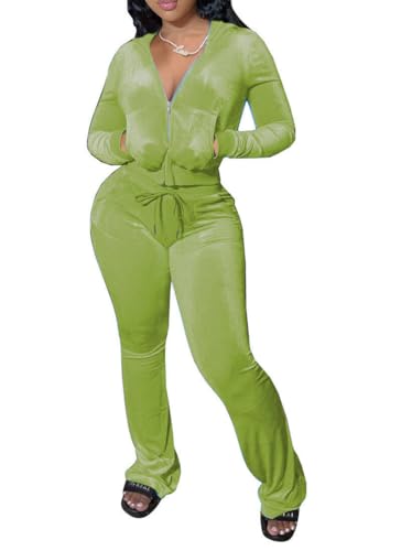 Yeshire Womens 2 Piece Outfits Velvet Sweatsuits Zip-up Hoodie Jacket Casual Jogging Set Tracksuit Set with Pockets