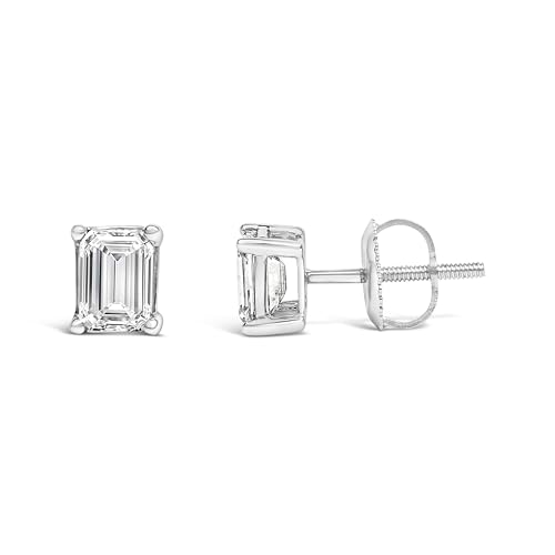 14K White Gold 1 1/2 Cttw Emerald Cut Lab-Grown Diamond Solitaire Stud Earrings (F-G Color, VS1-VS2 Clarity)