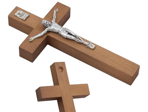 CRUZ DE MADERA MARRÓN con estatua Jesús PEQUEÑA 18 x 9 cm colgante de pared