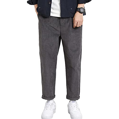Men's Corduroy Flat Front Pants Straight Leg Slim Fit Corduroy Pant Vintage Classic Stretch Chino Trousers (Dark Grey,Medium)