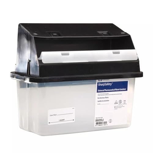 Image of Universal Pharmaceutical Waste Container, Counterbalance Lid, Clear, 5 Quart, Case of 14