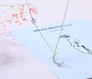 Yumilok Halsketting met hanger, 925 sterling zilver, zirkonia, maan en sterren, voor dames, meisjes en kinderen
