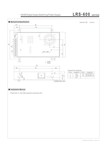 Alimentation LRS-600-24 à tension constante de 600W pour une protection thermique optimale