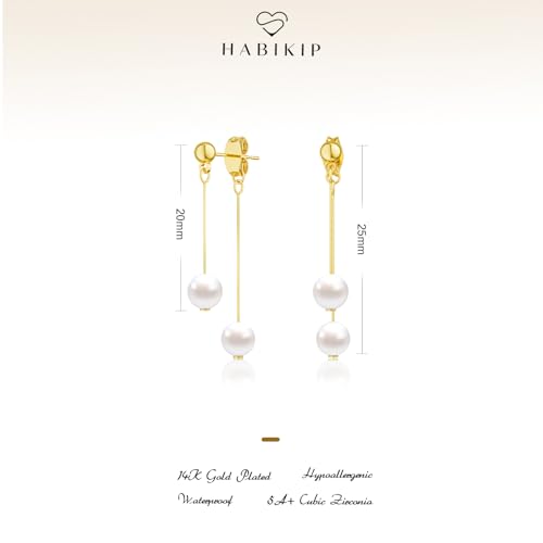 Pearl Earrings for Women, Dainty 14K Gold Plated Pearl Drop Dangle Earring for Women Trendy Cubic Zirconia Simple Hypoallergenic Earrings Fashion Jewelry4