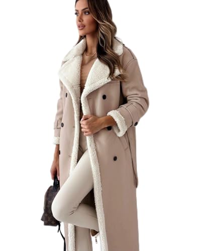 Genérico Abrigo Largo Mujer con Forro de Borreguito – Trench Coat Elegante de Invierno, Doble Botonadura, Caliente y Suave