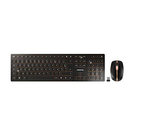 Cherry DW 9000 Slim Ensemble sans Fil Clavier/Souris USB et Bluetooth Noir, JD-9000FR-2