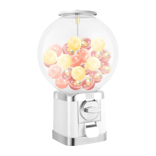 Gumball Vending Machine, Commercial Twister Ball Dispenser with 2 Keys 1 Dollar Coin Operated Candy Capsule Machine Space-Saving for Retail Stores, Game Halls & Amusement Parks(White)