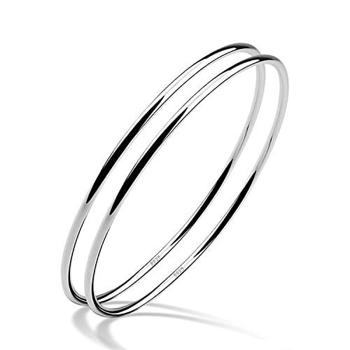 H&Beautimer 925 Sterling Silver Bracelet for Women's Italian Handmade Solid Bangle 2/3/4/5/6/7 Set Rose Gold Fine Jewelry With Gift Box (Silver 2set, 65MM)