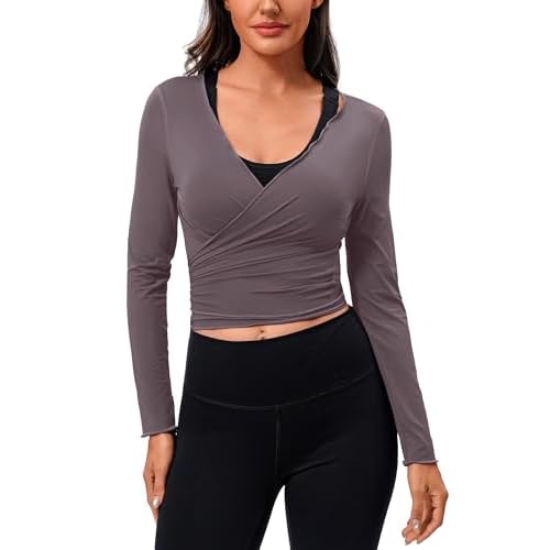 Totatuit Womens Tie Front Wrap Tops Long Sleeve Bolero Shrugs Crop Cardigan Yoga Ballet Cover up Tops Pilates Outfits