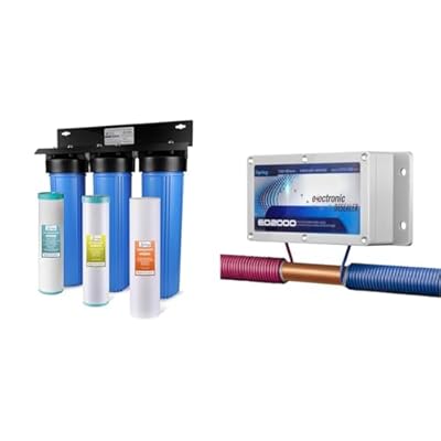 iSpring Whole House Water Filter System, Reduces Sediment, Iron, Hydrogen Sulfide & ED2000 Whole House Water Descaler, Alternative Electronic Salt-Free Hard Water Conditioner