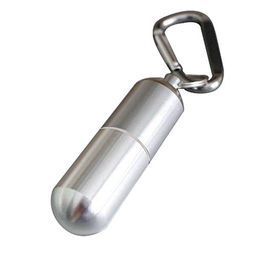 Fayelong Pill Case Box Mini Waterproof Aluminium Alloy Pocket Toothpick Capsule Holder Container with Key Ring/Carabiner/Silicone Sealing Ring