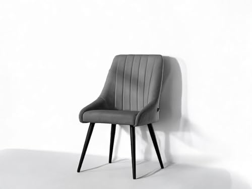 Image of Finch Fox Morris Velvet Dining Chair for Living Room, Bedroom, Home Office with Black Metal Legs in Dark Grey Color