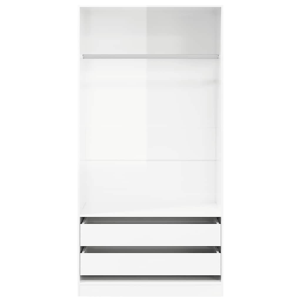 Armadio bianco lucido in legno 100 x 50 x 200 cm con 2 cassetti, asta appendiabiti, ripiano per camera da letto, guardaroba, conservazione di vestiti e accessori