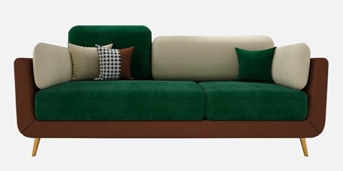 Image of Sixpine Luxury Dual Color Upholstery Sofa in Premium Velvet | Solid Wood Structure | Sturdy Golden Legs | High Density Foam | Extra Comfort for Modern Living Room (Green & Beige, 3 Seater)