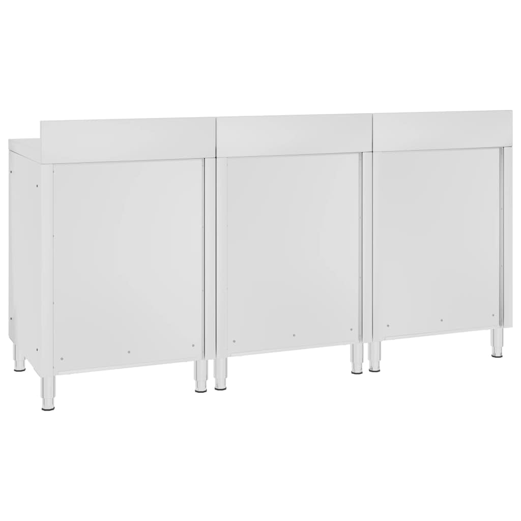 Set di 3 armadietti da lavoro in acciaio inox, 180 x 60 x 96 cm, con piedini regolabili, ribaltamento e spazio per la ristorazione, gastronomia, ristoranti, hotel, attrezzature da cucina