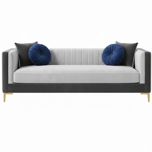 Image of FURNY Cassol 3 Seater Fabric Sofa Set (Light Grey-Dark Grey) Premium Velvet Finish | Durable Comfort | Ideal for Living Room